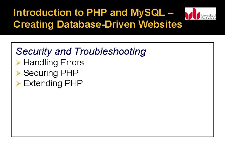 Introduction to PHP and My SQL Creating Database