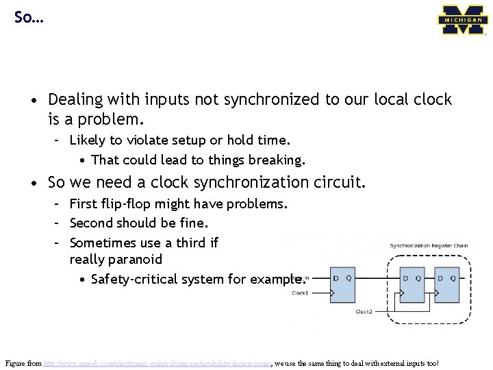So… • Dealing with inputs not synchronized to our local clock is a problem.