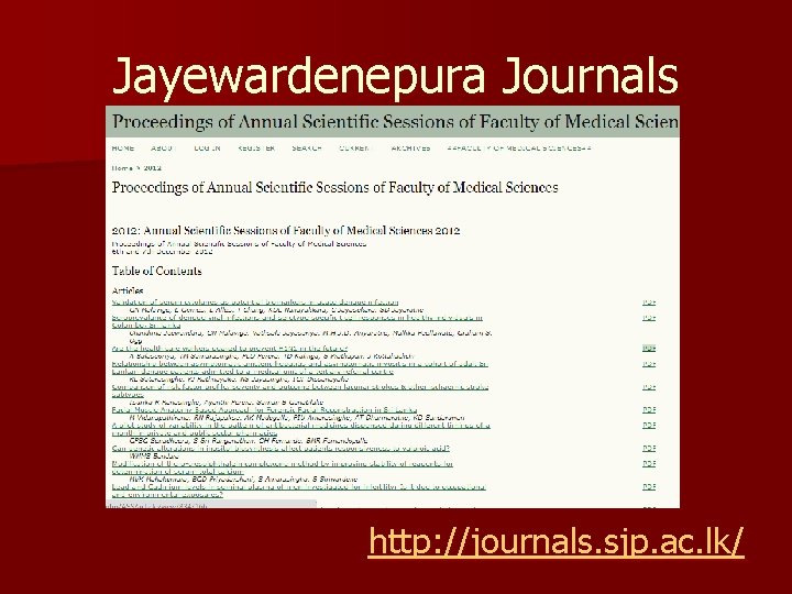 Jayewardenepura Journals http: //journals. sjp. ac. lk/ 