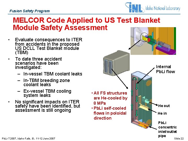Fusion Safety Program MELCOR Code Applied to US Test Blanket Module Safety Assessment •