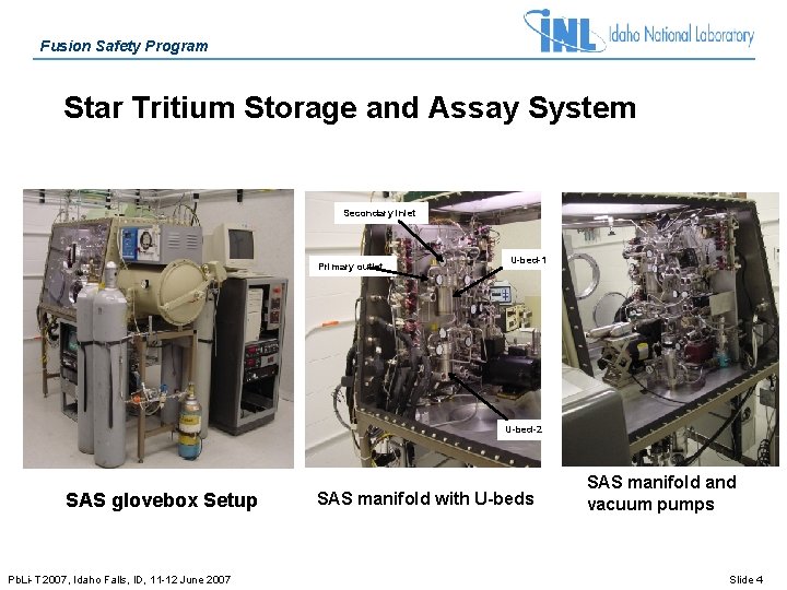 Fusion Safety Program Star Tritium Storage and Assay System Secondary inlet Primary outlet U-bed-1