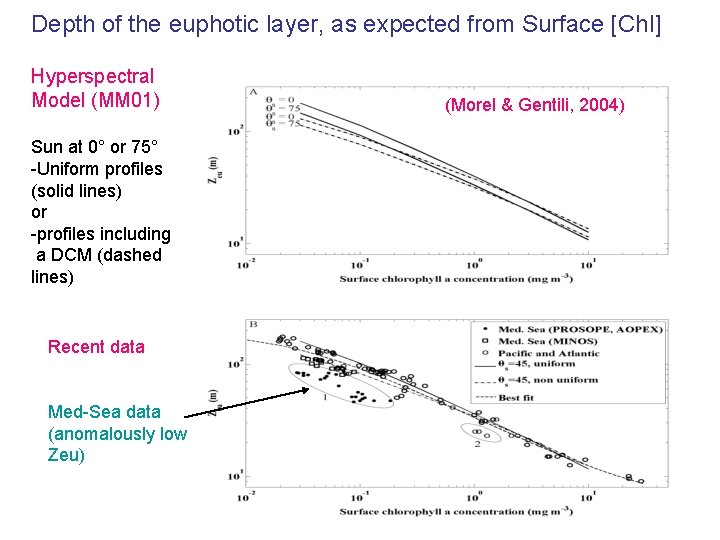 Depth of the euphotic layer, as expected from Surface [Chl] Hyperspectral Model (MM 01)