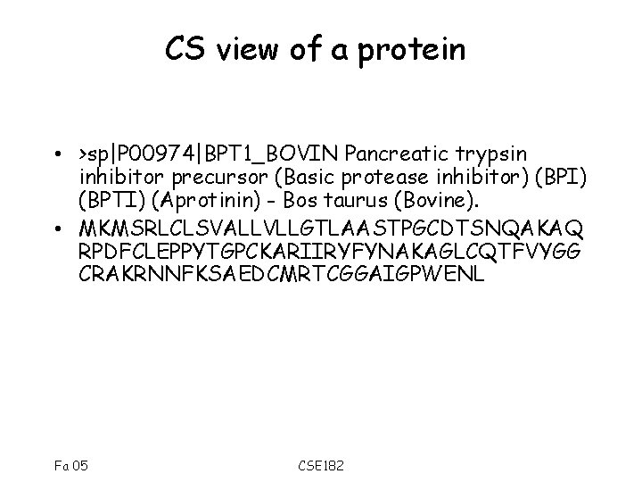 CS view of a protein • >sp|P 00974|BPT 1_BOVIN Pancreatic trypsin inhibitor precursor (Basic