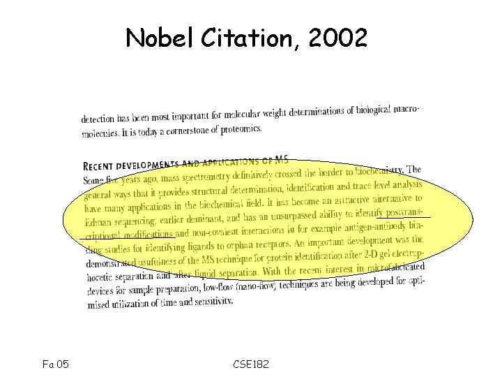 Nobel Citation, 2002 Fa 05 CSE 182 