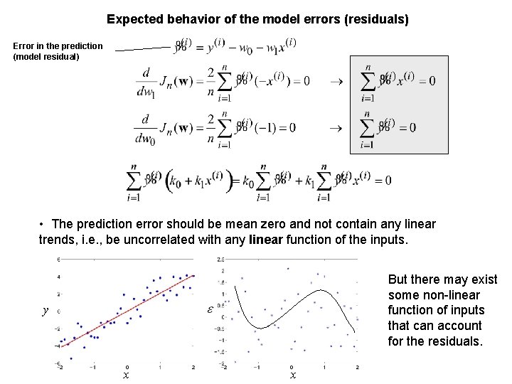 Expected behavior of the model errors (residuals) Error in the prediction (model residual) •