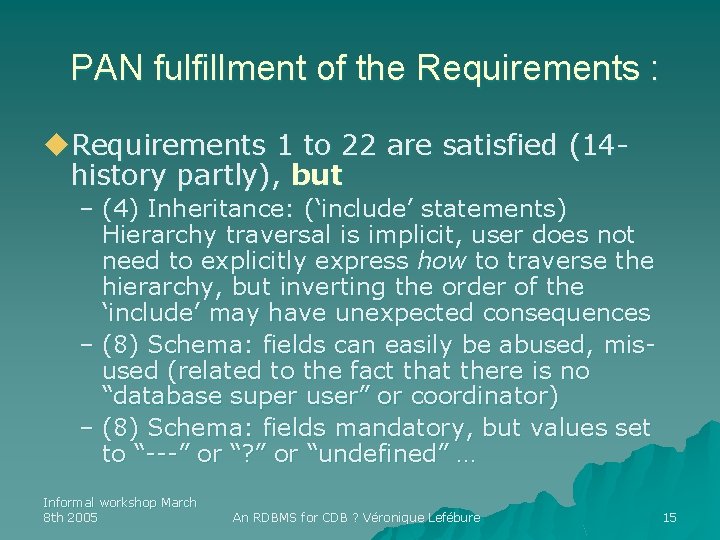 PAN fulfillment of the Requirements : u. Requirements 1 to 22 are satisfied (14