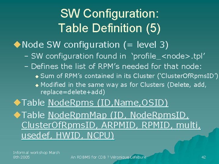 SW Configuration: Table Definition (5) u. Node SW configuration (= level 3) – SW