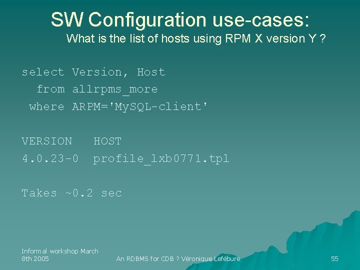 SW Configuration use-cases: What is the list of hosts using RPM X version Y