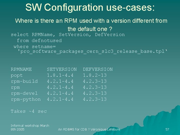 SW Configuration use-cases: Where is there an RPM used with a version different from