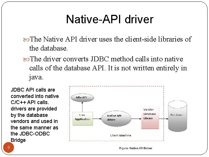Native-API driver The Native API driver uses the client-side libraries of the database. The