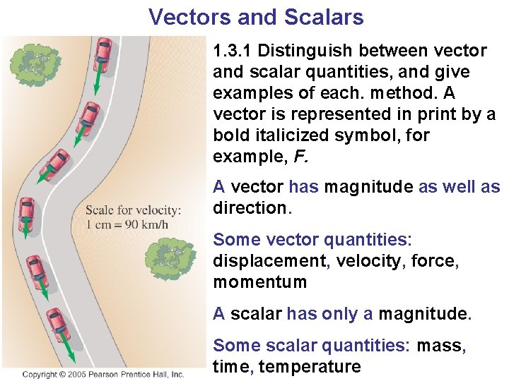 Vectors and Scalars 1. 3. 1 Distinguish between vector and scalar quantities, and give