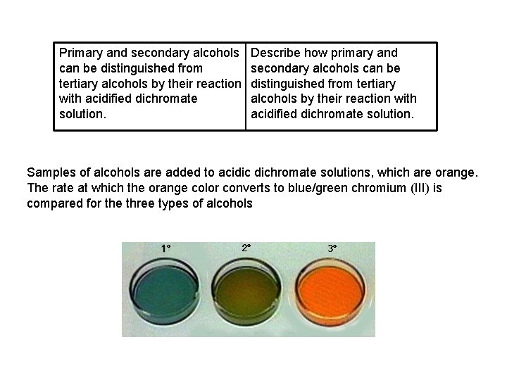 Primary and secondary alcohols can be distinguished from tertiary alcohols by their reaction with