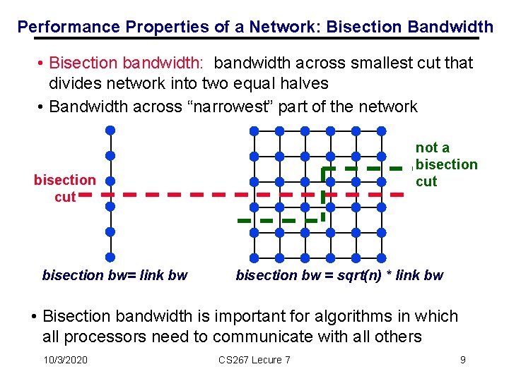 Performance Properties of a Network: Bisection Bandwidth • Bisection bandwidth: bandwidth across smallest cut