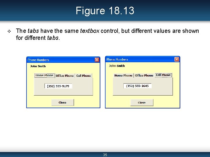 Figure 18. 13 v The tabs have the same textbox control, but different values Figure 18. 13 v The tabs have the same textbox control, but different values