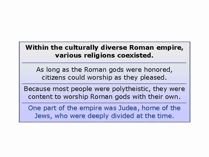 Within the culturally diverse Roman empire, various religions coexisted. As long as the Roman