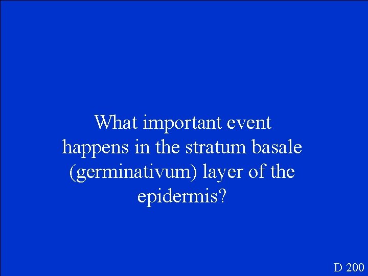 What important event happens in the stratum basale (germinativum) layer of the epidermis? D
