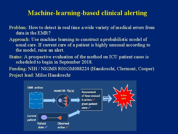 Machine-learning-based clinical alerting Problem: How to detect in real time a wide variety of
