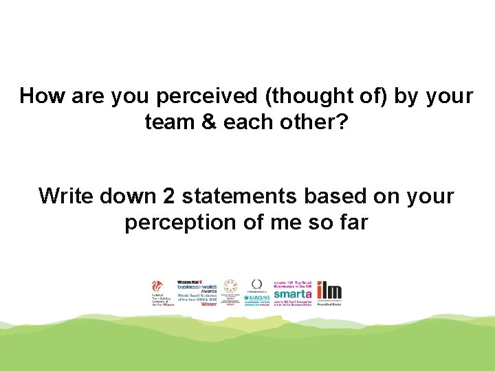 How are you perceived (thought of) by your team & each other? Write down