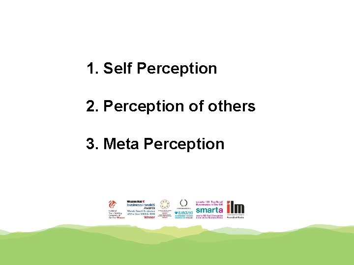 1. Self Perception 2. Perception of others 3. Meta Perception 