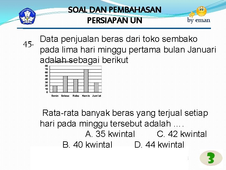 SOAL DAN PEMBAHASAN PERSIAPAN UN by eman 45. Data penjualan beras dari toko sembako