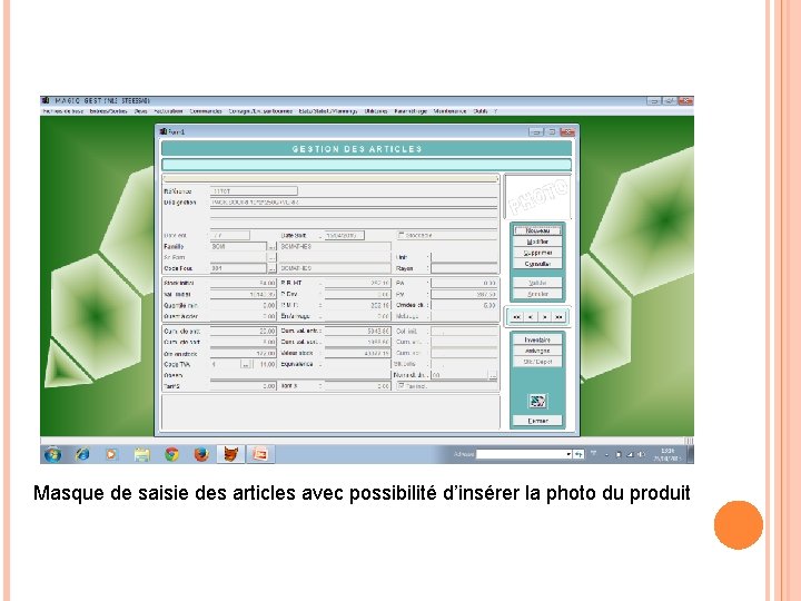 Masque de saisie des articles avec possibilité d’insérer la photo du produit 