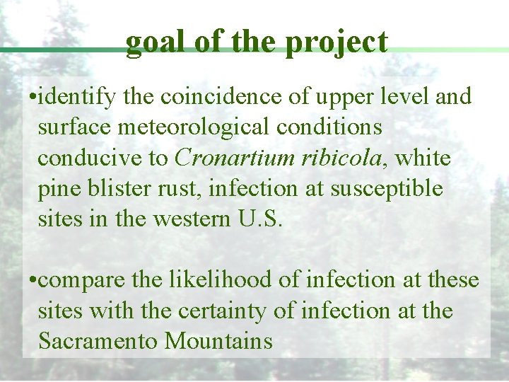 goal of the project • identify the coincidence of upper level and surface meteorological