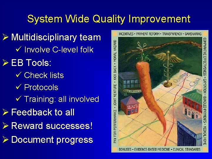 System Wide Quality Improvement Ø Multidisciplinary team ü Involve C-level folk Ø EB Tools: