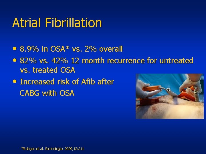 Atrial Fibrillation • 8. 9% in OSA* vs. 2% overall • 82% vs. 42%