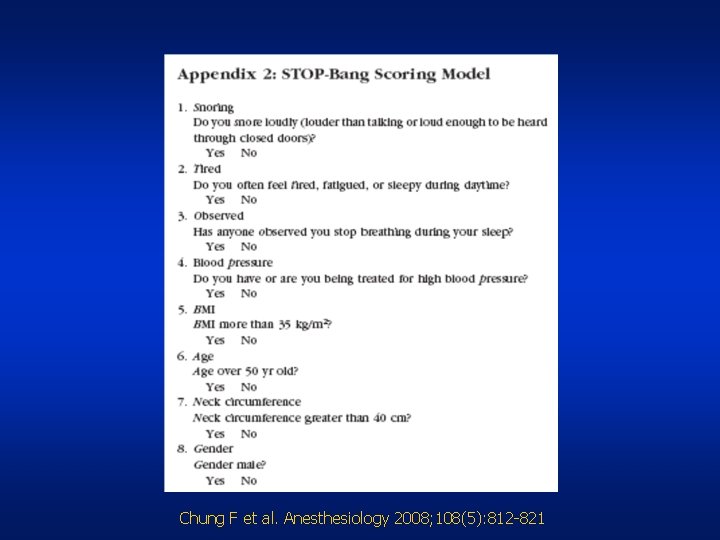 Chung F et al. Anesthesiology 2008; 108(5): 812 -821 