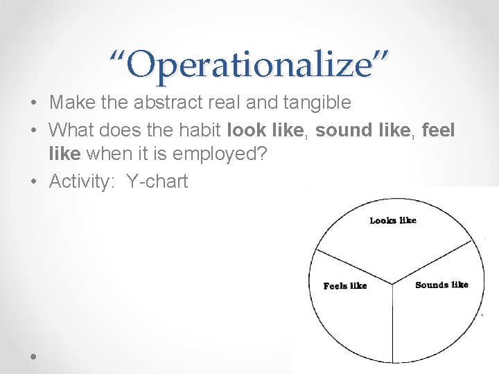 “Operationalize” • Make the abstract real and tangible • What does the habit look