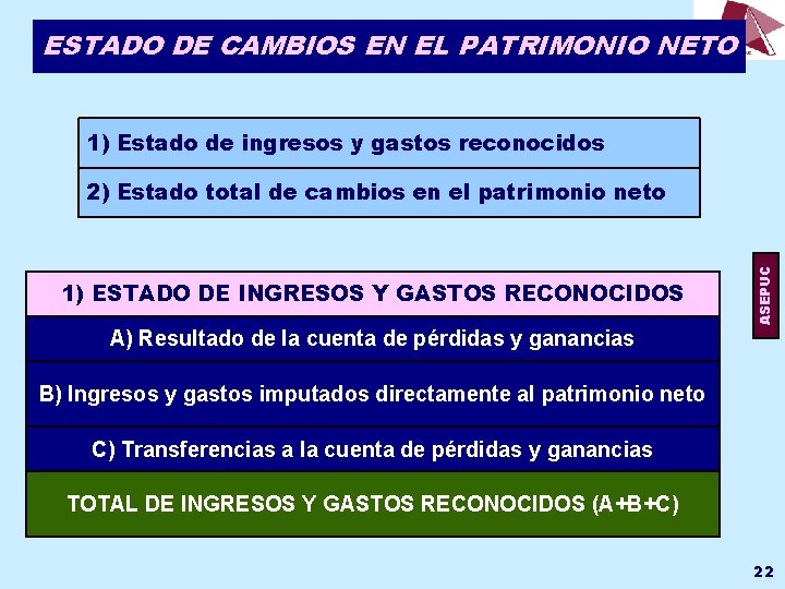 ESTADO DE CAMBIOS EN EL PATRIMONIO NETO 1) Estado de ingresos y gastos reconocidos