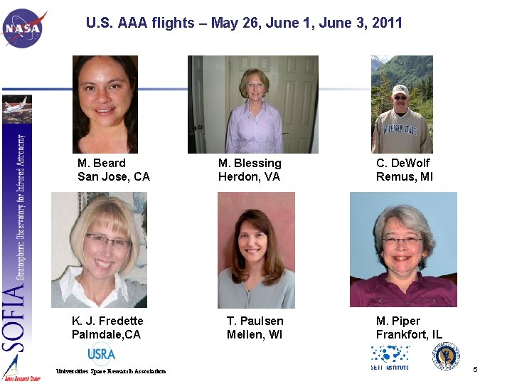 U. S. AAA flights – May 26, June 1, June 3, 2011 M. Beard