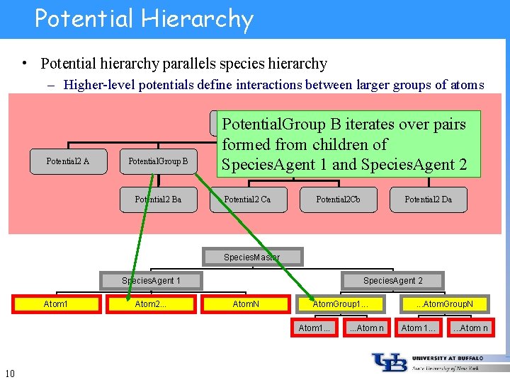 Potential Hierarchy • Potential hierarchy parallels species hierarchy – Higher-level potentials define interactions between