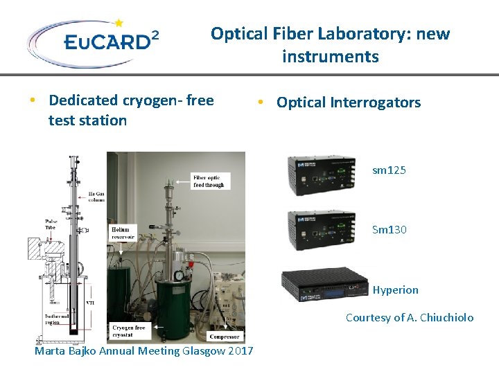 Optical Fiber Laboratory: new instruments • Dedicated cryogen- free test station • Optical Interrogators