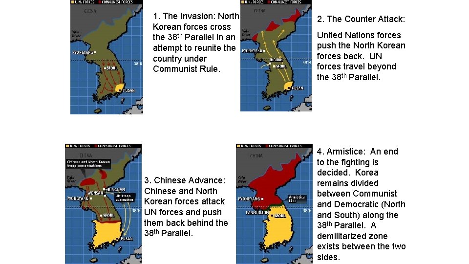 1. The Invasion: North Korean forces cross the 38 th Parallel in an attempt 1. The Invasion: North Korean forces cross the 38 th Parallel in an attempt
