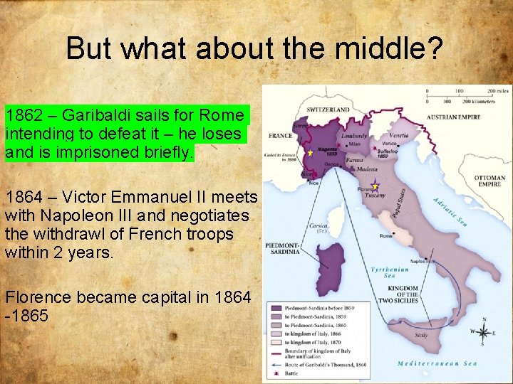 But what about the middle? 1862 – Garibaldi sails for Rome intending to defeat