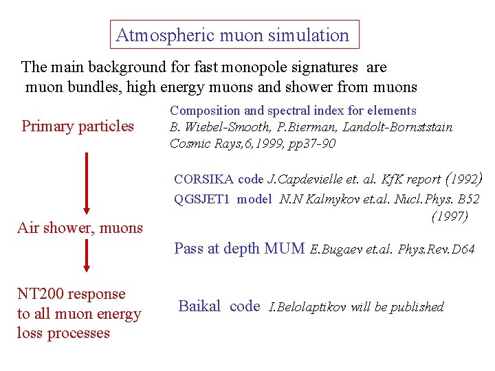 Atmospheric muon simulation The main background for fast monopole signatures are muon bundles, high