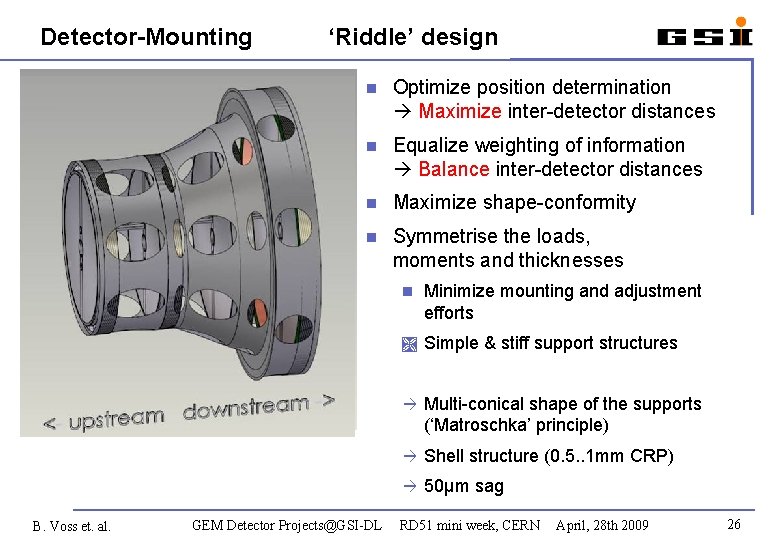 Detector-Mounting B. Voss et. al. ‘Riddle’ design Optimize position determination Maximize inter-detector distances Equalize