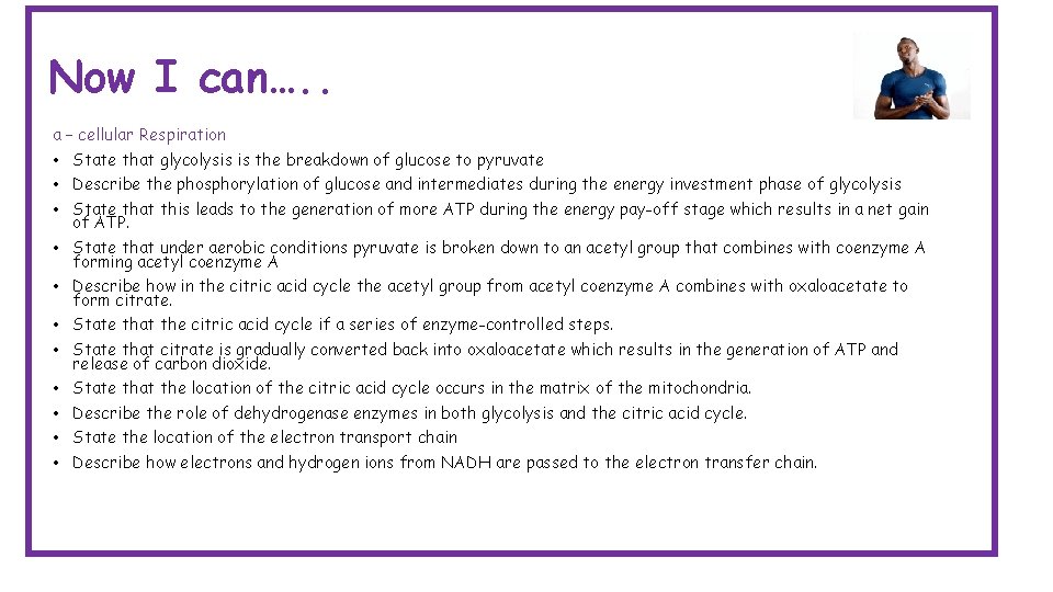 Now I can…. . a – cellular Respiration • State that glycolysis is the