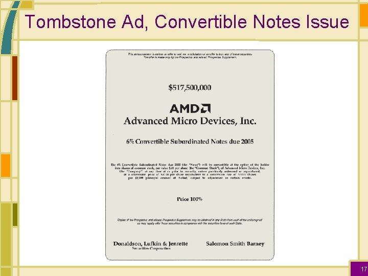 Tombstone Ad, Convertible Notes Issue 17 