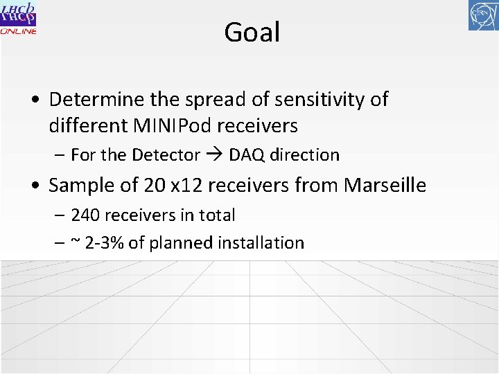 Goal • Determine the spread of sensitivity of different MINIPod receivers – For the
