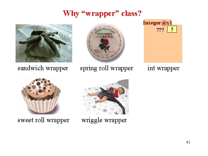 Why “wrapper” class? Integer@x 1 ? ? ? 5 sandwich wrapper spring roll wrapper