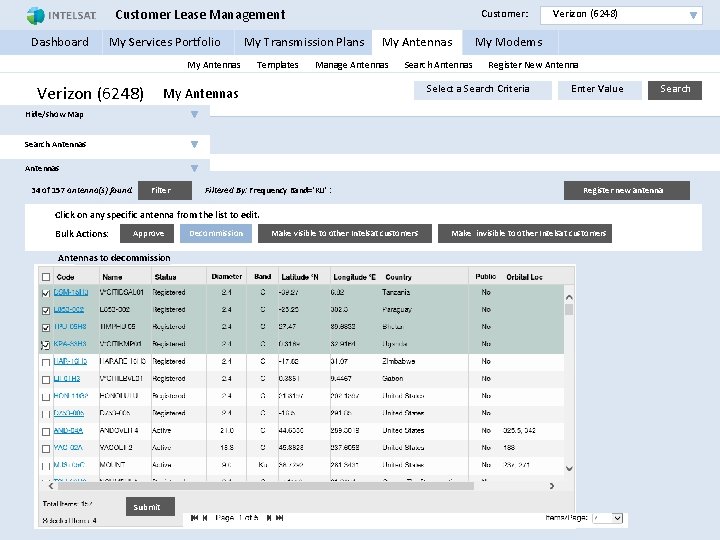 Customer Lease Management Customer: Verizon (6248) Dashboard My Services Portfolio My Transmission Plans My