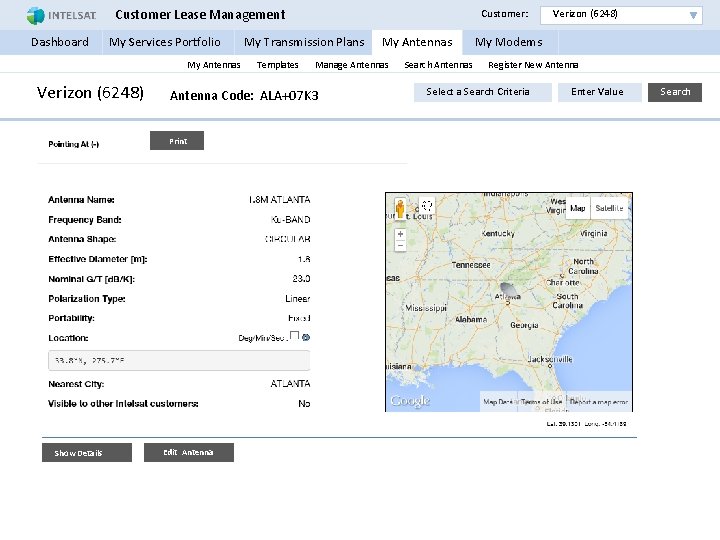 Customer Lease Management Customer: Verizon (6248) Dashboard My Services Portfolio My Transmission Plans My