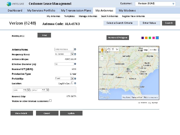 Customer Lease Management Customer: Verizon (6248) Dashboard My Services Portfolio My Transmission Plans My