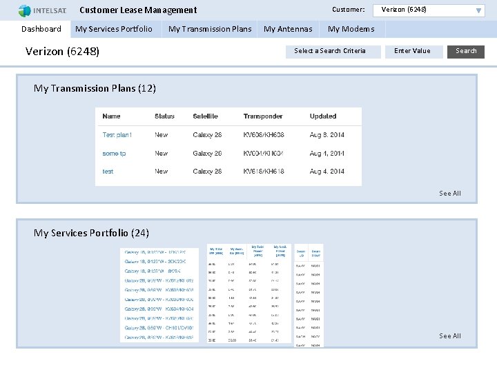 Customer Lease Management Customer: Verizon (6248) Dashboard My Services Portfolio My Transmission Plans My