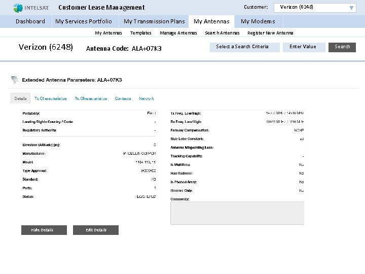 Customer Lease Management Customer: Verizon (6248) Dashboard My Services Portfolio My Transmission Plans My