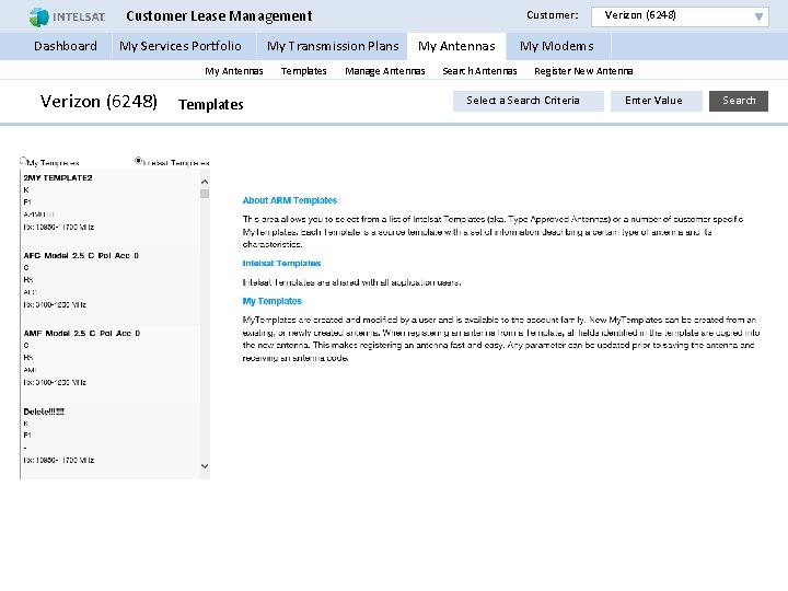 Customer Lease Management Customer: Verizon (6248) Dashboard My Services Portfolio My Transmission Plans My