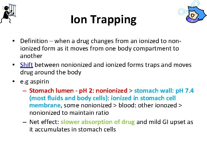 Ion Trapping • Definition – when a drug changes from an ionized to nonionized