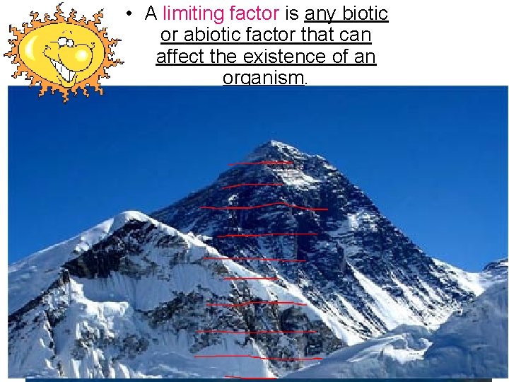  • A limiting factor is any biotic or abiotic factor that can affect